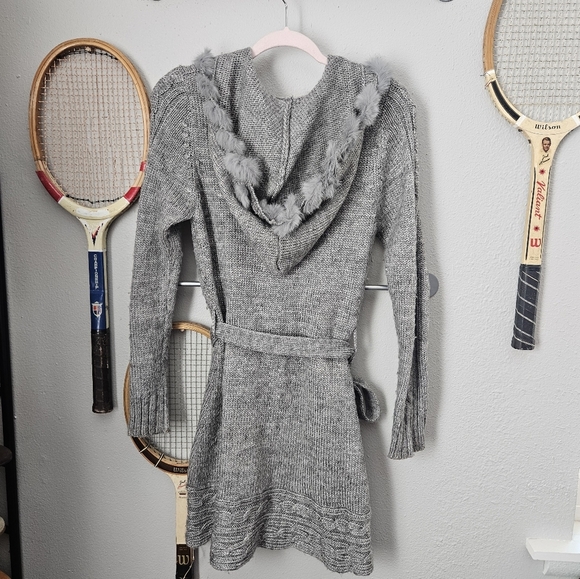 Lapis button down grey sweater size large wool tie waist penny lane Duster lapis - Picture 5 of 12